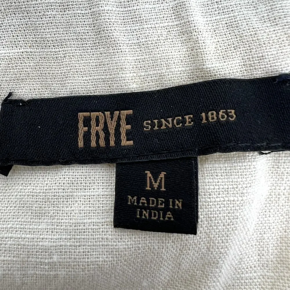 FRYE Ruffle Sleeveless Top Split V Neck Size M Oatmeal